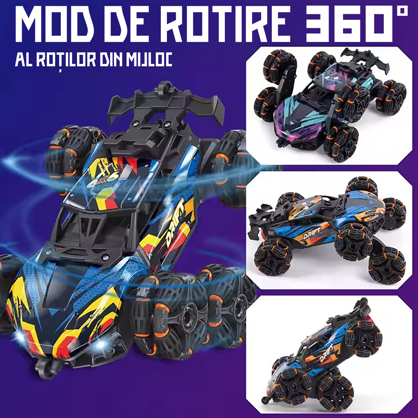 Masina Stunt RC cu Telecomanda Roti Rotative 360°