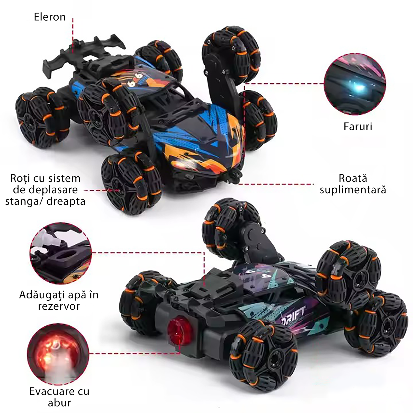 Masina Stunt RC cu Telecomanda Roti Rotative 360°